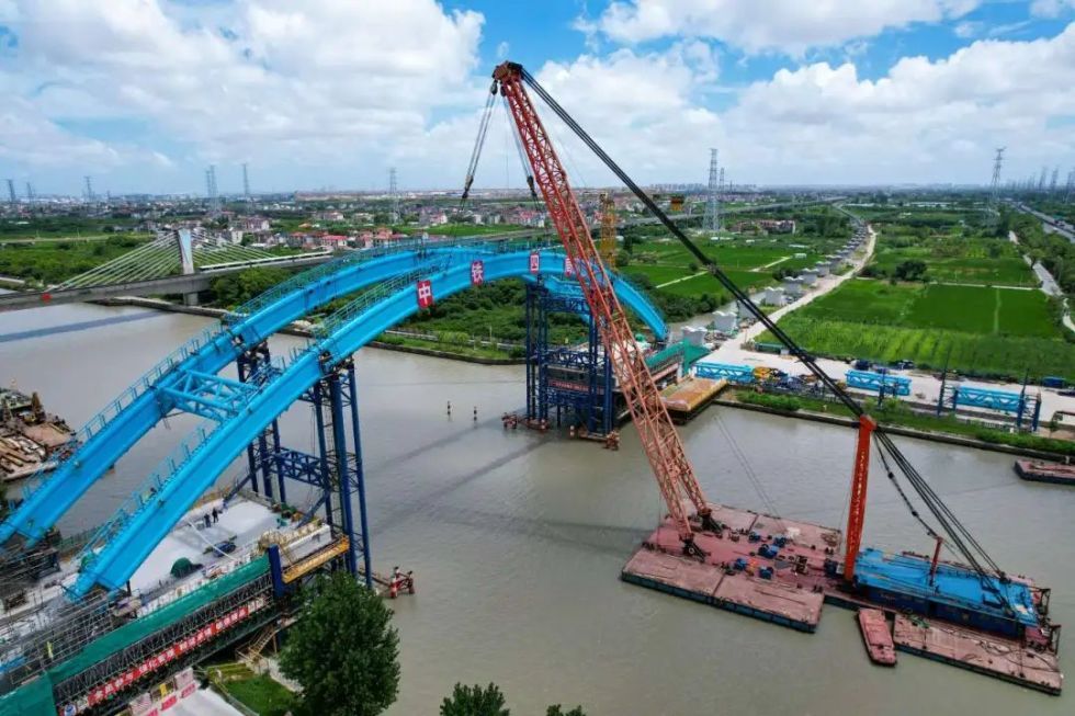跨越大治河，沪苏通铁路惠南特大桥建设有新进展